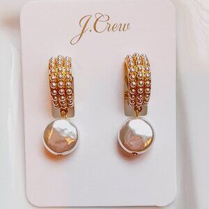 NWT J.CREW Pearl hoops with freshwater pearl drops